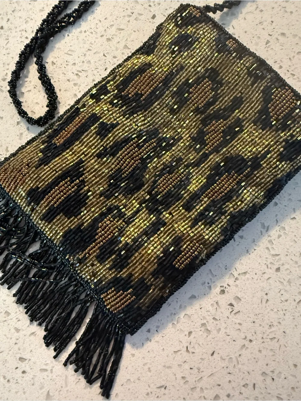 Beaded Leopard Print Crossbody Bag in Gold and Black